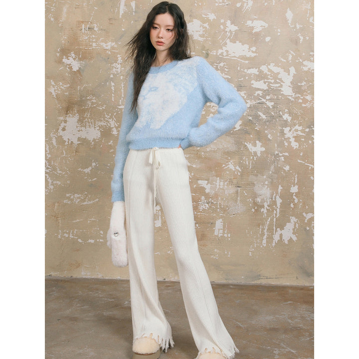 AsGony Cozy Destroy Edge Knit Oversized Pants - Mores Studio