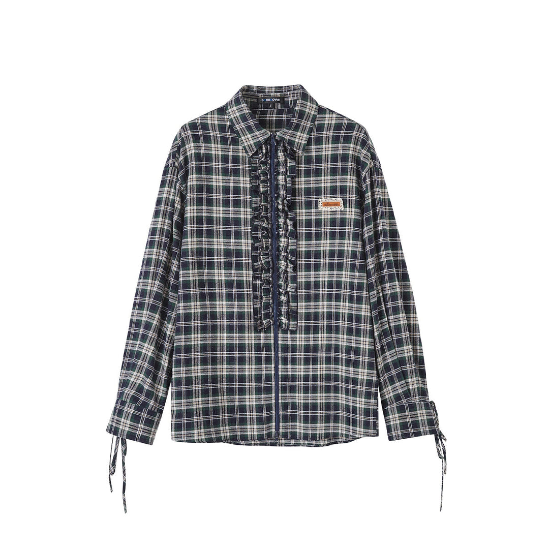 SomeSowe Plaid Stringy Selvedge Zip Up Shirt Blue