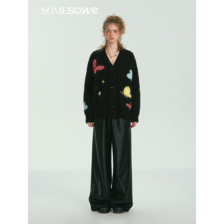 SomeSowe Butterfly Pulled Fur Knit Cardigan Black