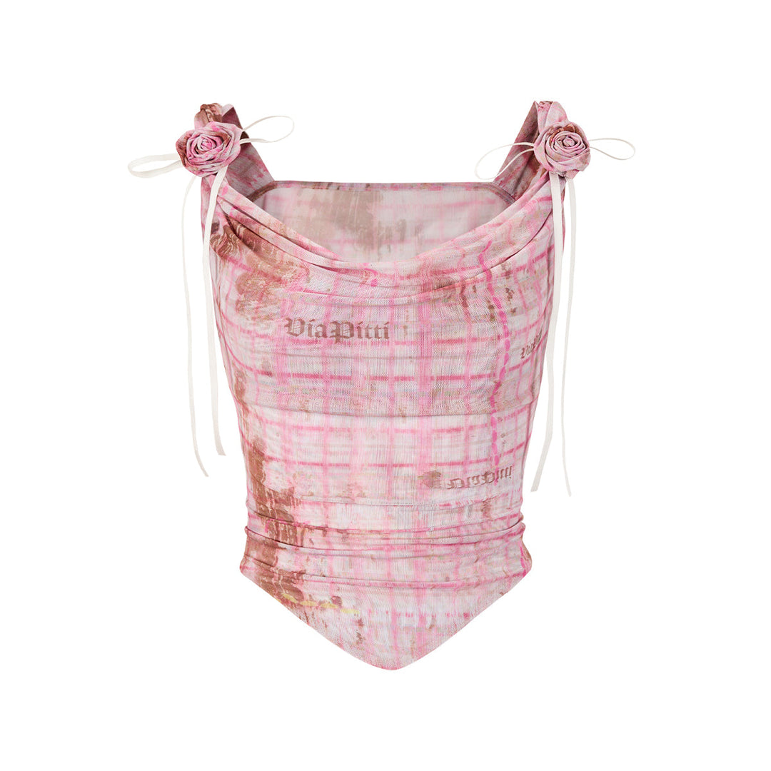 Via Pitti Plaid Rose Gauze Slip Vest Pink