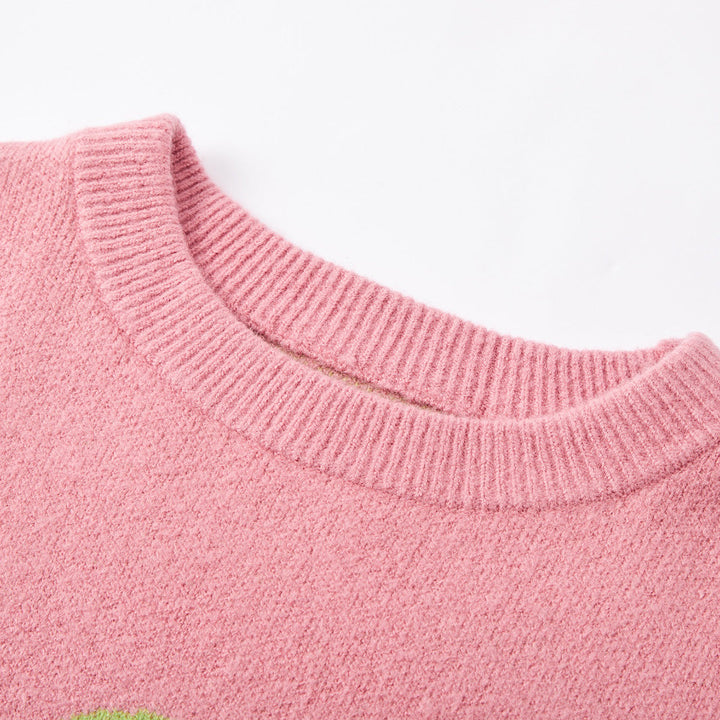 SomeSowe Cherry Jacquard Silhouette Knit Sweater Pink