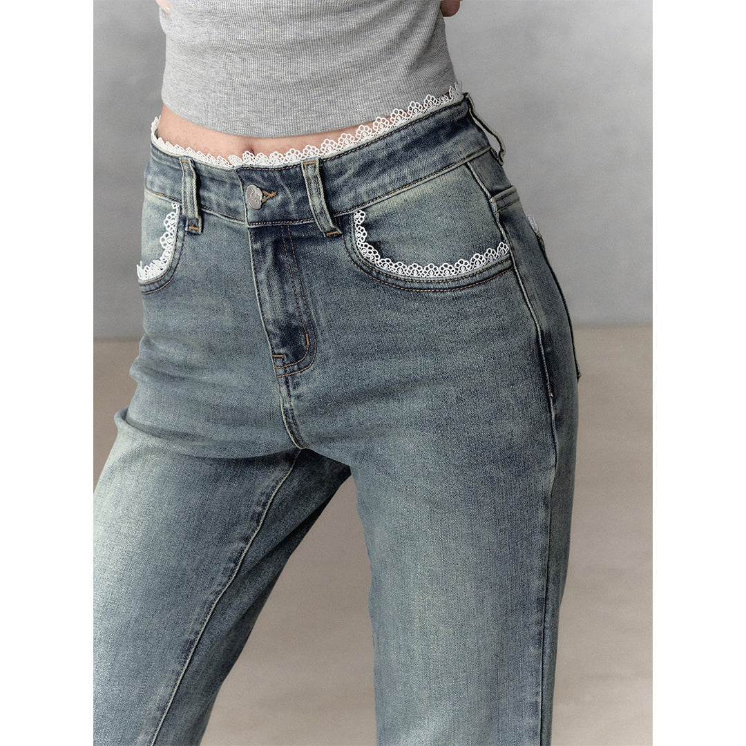 Via Pitti Lace Patchwork Flare Jeans