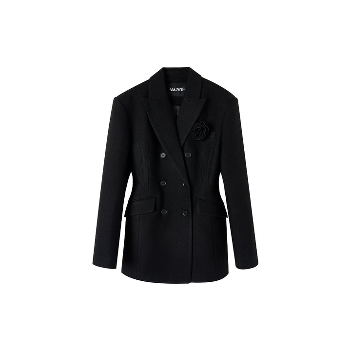 Via Pitti Double-Breasted Woolen Coat Black - Mores Studio