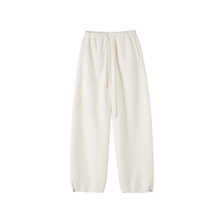 SomeSowe Lace Draped Casual Fluffy Pants White