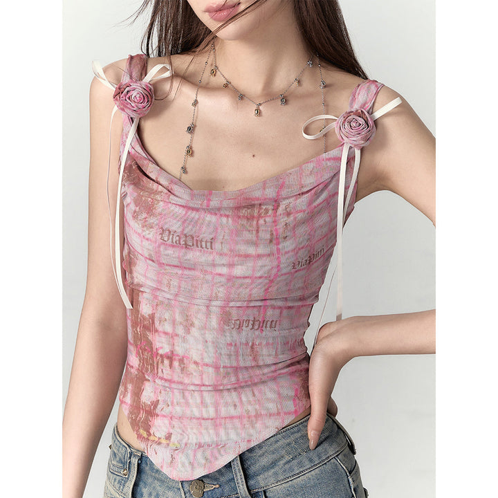 Via Pitti Plaid Rose Gauze Slip Vest Pink