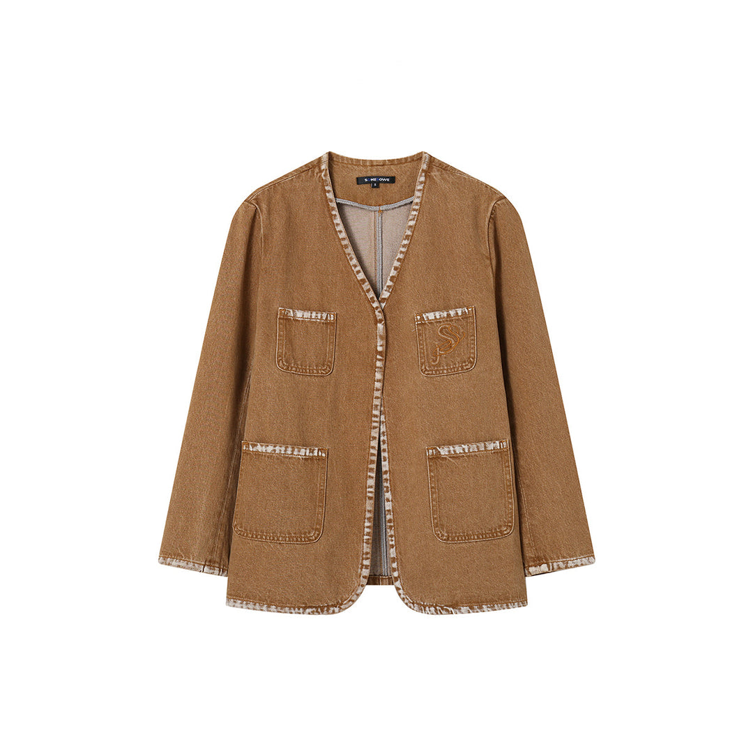 SomeSowe Logo Embroidery Washed Jacket Khaki - Mores Studio