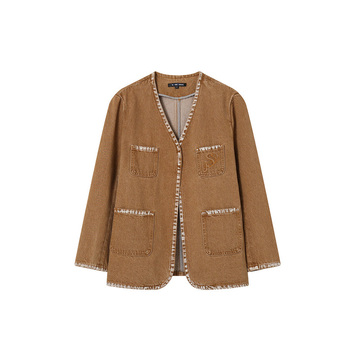 SomeSowe Logo Embroidery Washed Jacket Khaki - Mores Studio