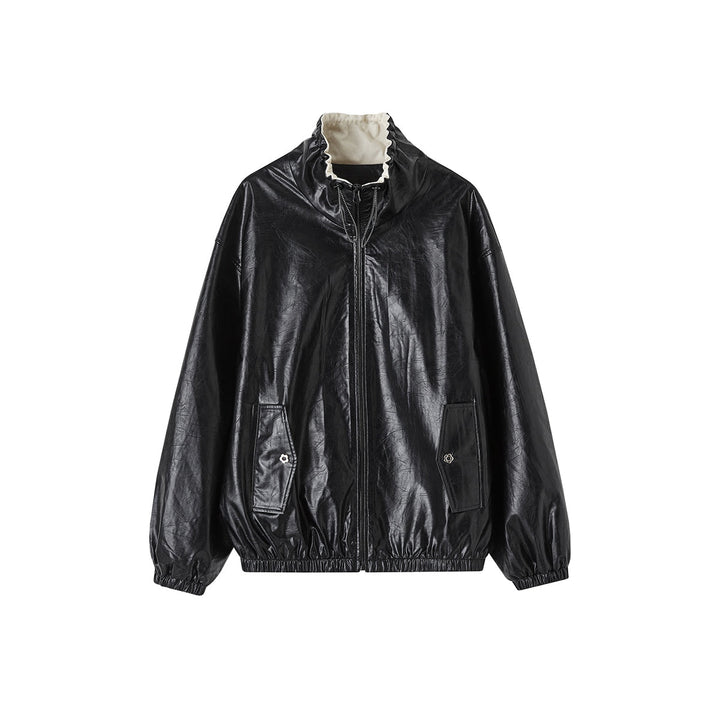 SomeSowe Oil Wax Leather Casual Jacket Black