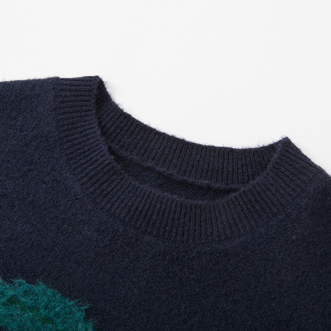 SomeSowe Green Apple Short Sleeve Knit Sweater Navy Blue