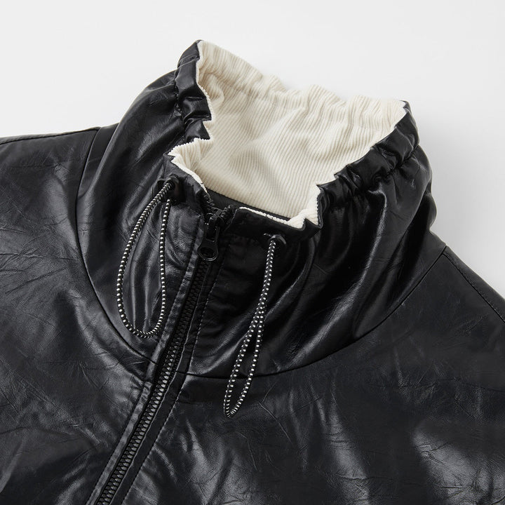 SomeSowe Oil Wax Leather Casual Jacket Black