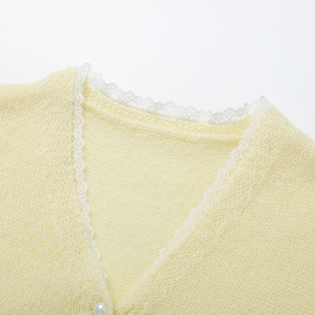 SomeSowe Lace Mohair Knitted Cardigan Yellow