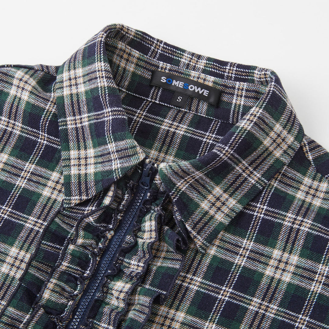 SomeSowe Plaid Stringy Selvedge Zip Up Shirt Blue