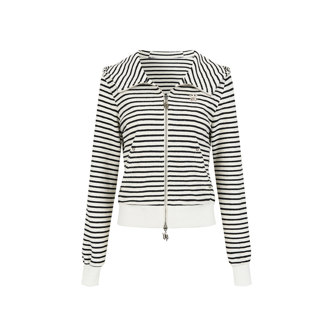 Via Pitti Striped Versatile Short Slim Hoodie White