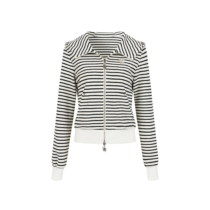 Via Pitti Striped Versatile Short Slim Hoodie White