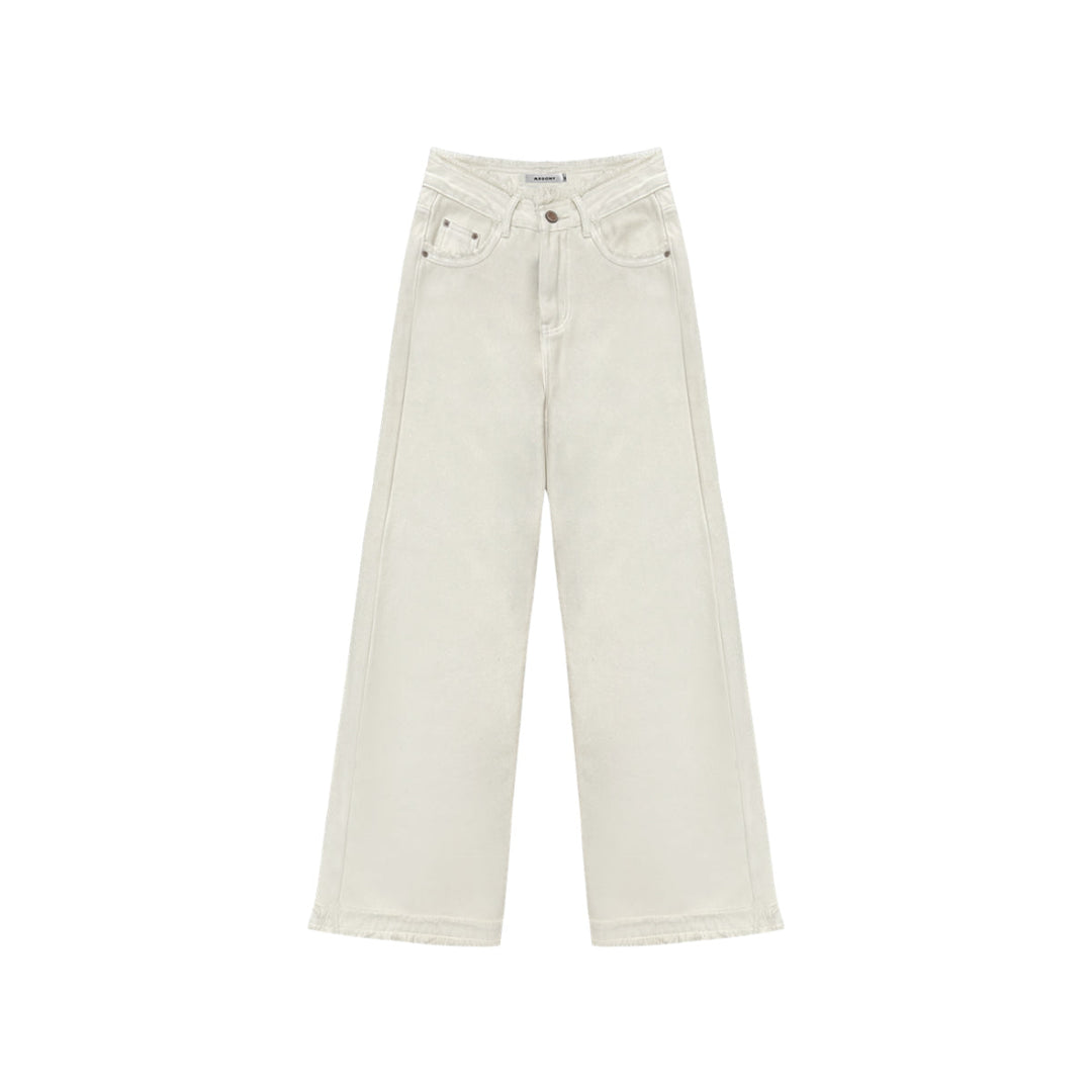 AsGony Casual Brushed Oversized Denim Pants White