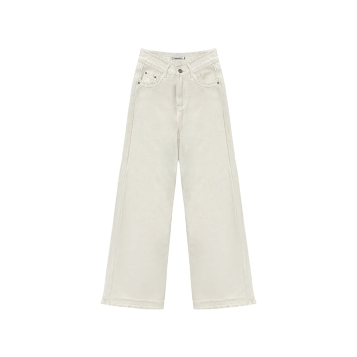 AsGony Casual Brushed Oversized Denim Pants White