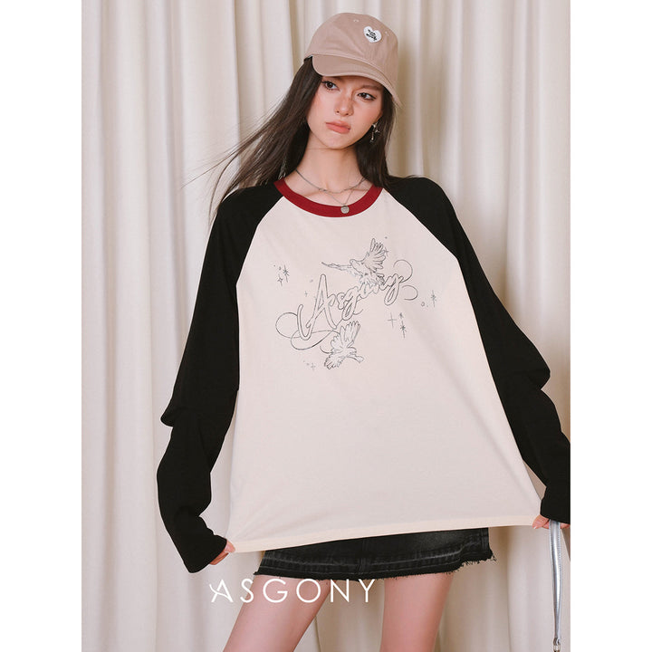 AsGony Color Blocked Logo Printed Classic Top - Mores Studio