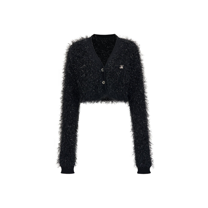 Via Pitti Fluffy Shiner Short Cardigan Black - Mores Studio