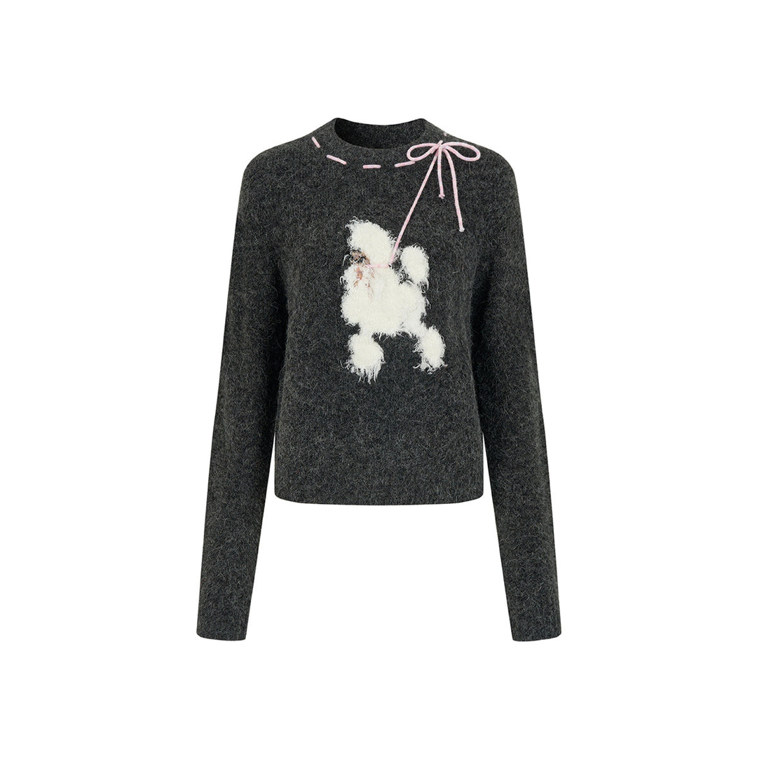 Via Pitti Puppy Tie Fluffy Knit Sweater Dark Gray