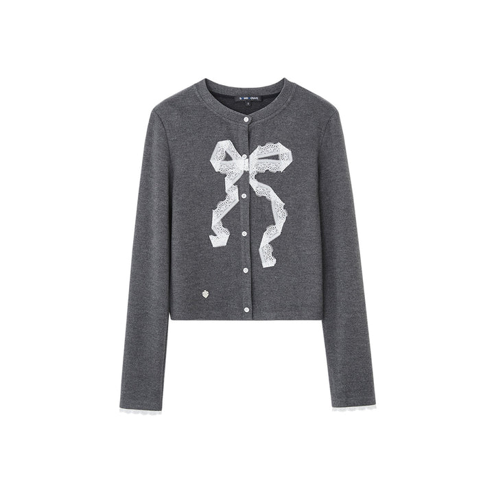 SomeSowe Origami Bow Knit Cardigan Dark Gray