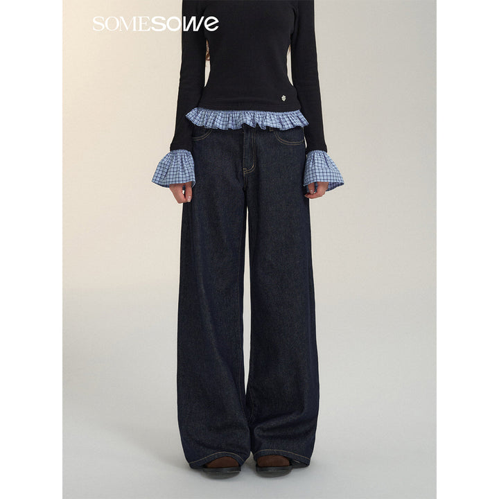 SomeSowe Draped Wide-Leg Jeans Dark Blue