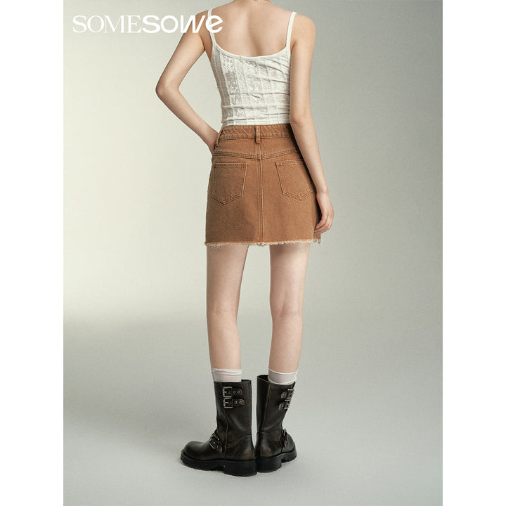 SomeSowe Destroyed Denim Skirt Brown