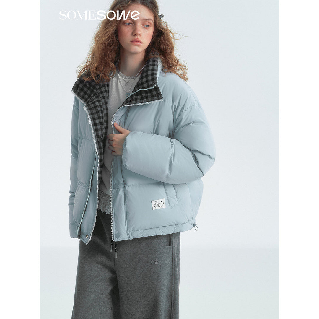 SomeSowe Lace Patchwork Reversible Down Jacket Blue