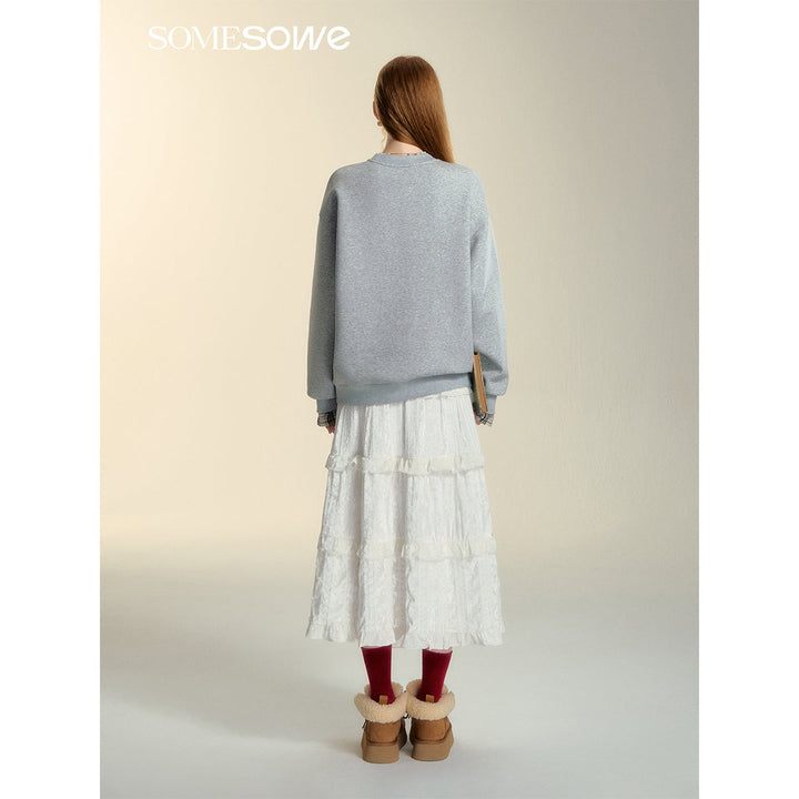 SomeSowe Origami Bow Embroidery Sweatshirt Gray