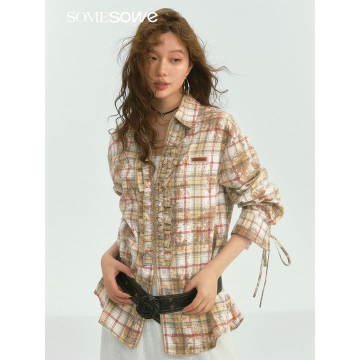 SomeSowe Plaid Stringy Selvedge Zip Up Shirt Yellow