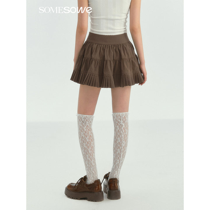 SomeSowe Ballet Pleated A-Line Puffy Skirt Brown