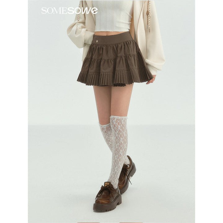 SomeSowe Ballet Pleated A-Line Puffy Skirt Brown