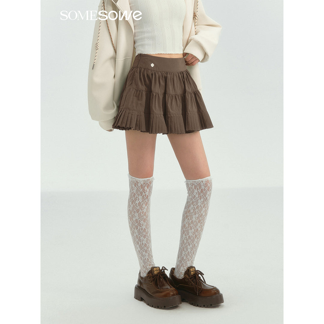 SomeSowe Ballet Pleated A-Line Puffy Skirt Brown