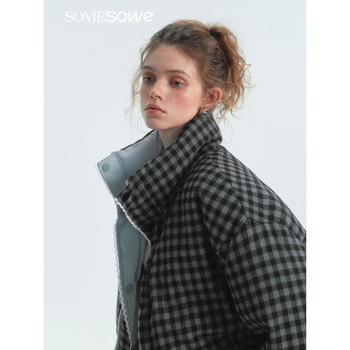 SomeSowe Lace Patchwork Reversible Down Jacket Blue