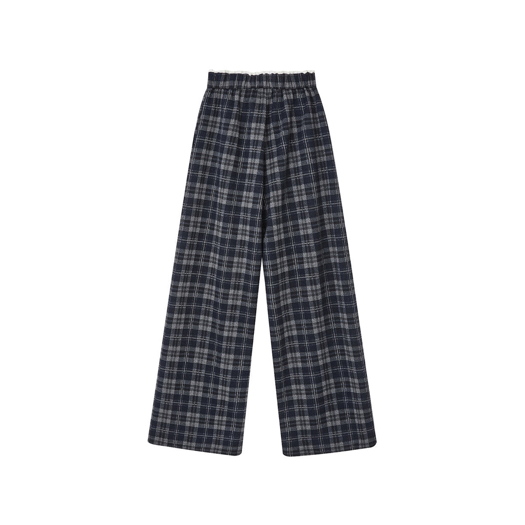 SomeSowe Lace Edge Plaid Casual Pants Black