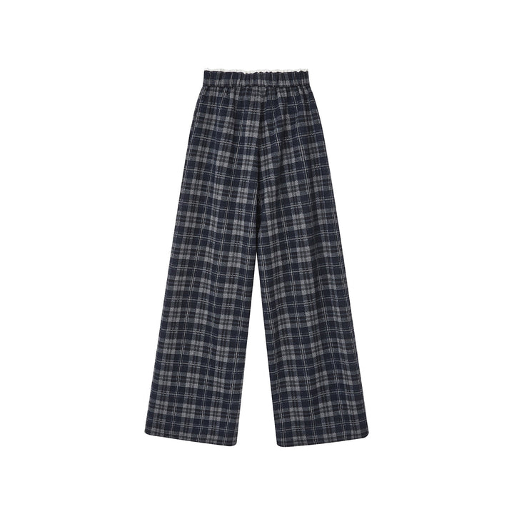 SomeSowe Lace Edge Plaid Casual Pants Black