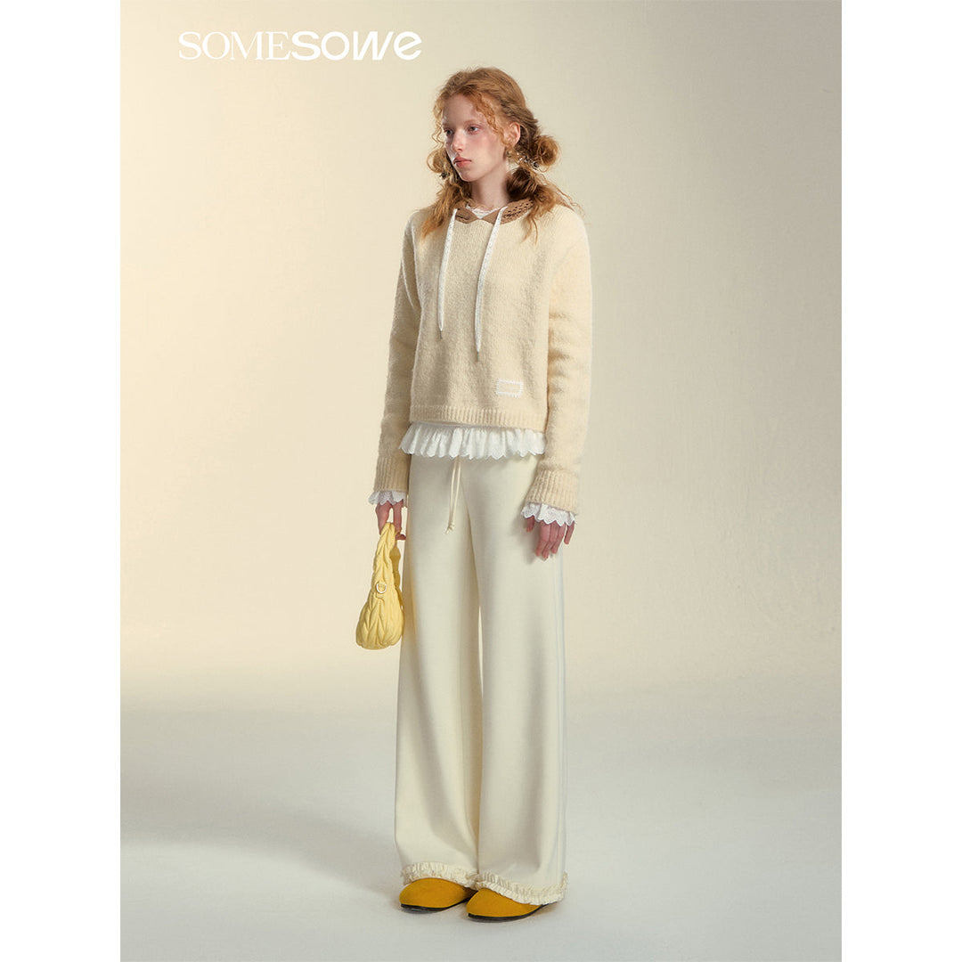 SomeSowe Hollow Out Hooded Knit Sweater Beige