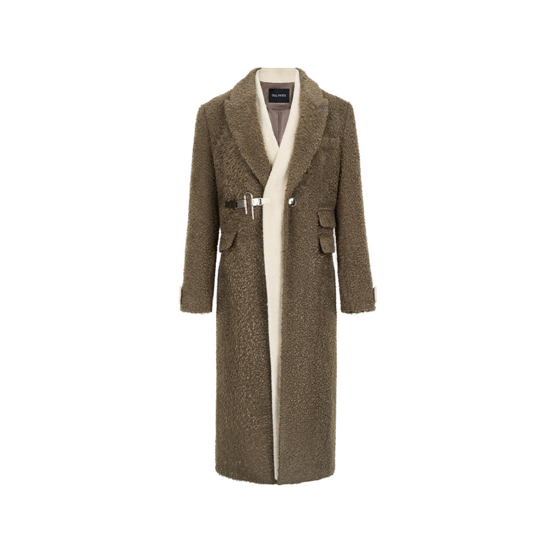 Via Pitti Fake-2-Piece Thicken Long Fleece Coat Brown - Mores Studio