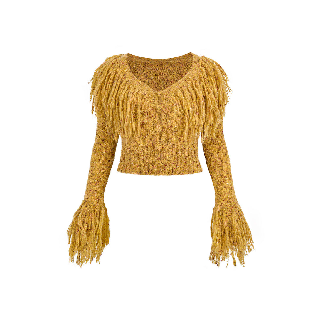 Via Pitti Heavy Tassel Knit Cardigan Yellow - Mores Studio