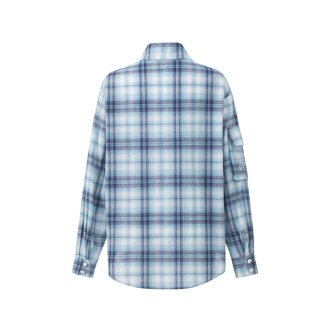 MacyMccoy Plaid Letter Embroidered Shirt Blue