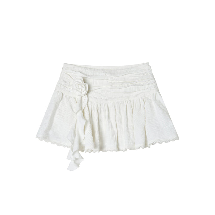 Via Pitti Detachable 3D Lace Rose Mini Skirt White - Mores Studio