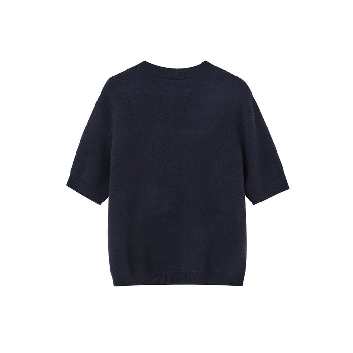 SomeSowe Green Apple Short Sleeve Knit Sweater Navy Blue