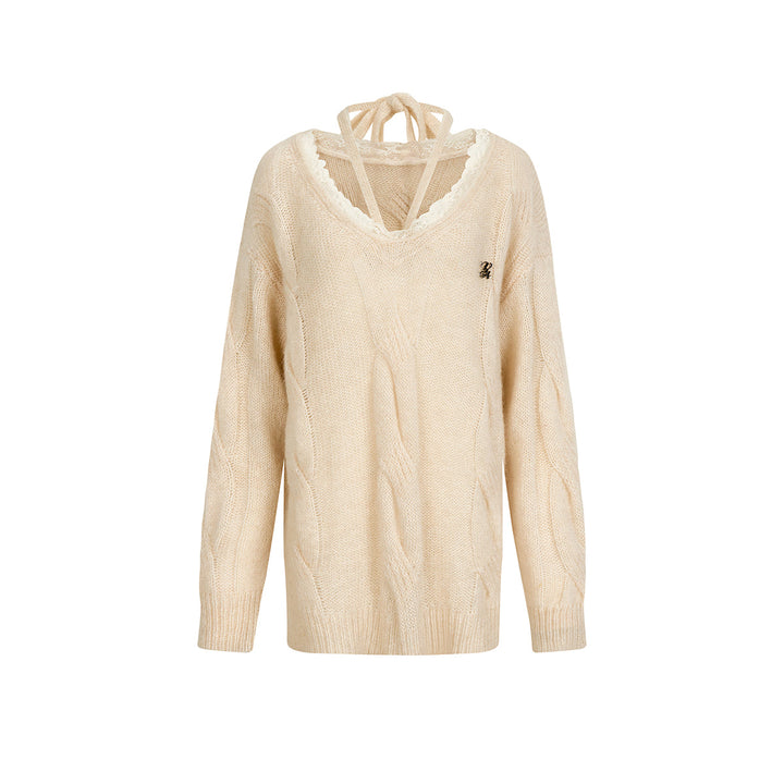 Via Pitti Lace Patchwork Mohair Sweater Cream - Mores Studio