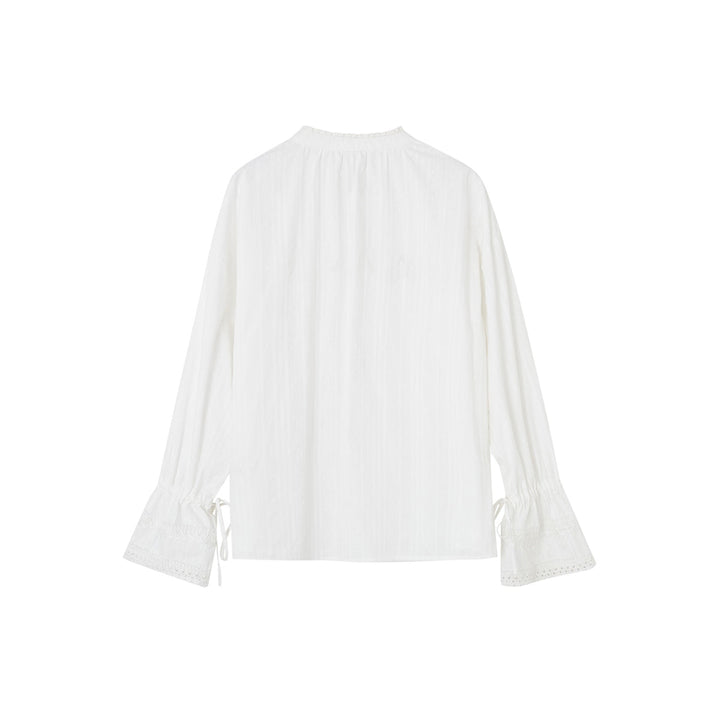 SomeSowe Lace Edge Jacquard Lace Up Top White