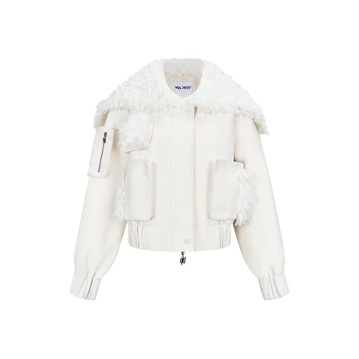 Via Pitti Cargo Pockets Rabbit Fur Jacket Cream - Mores Studio