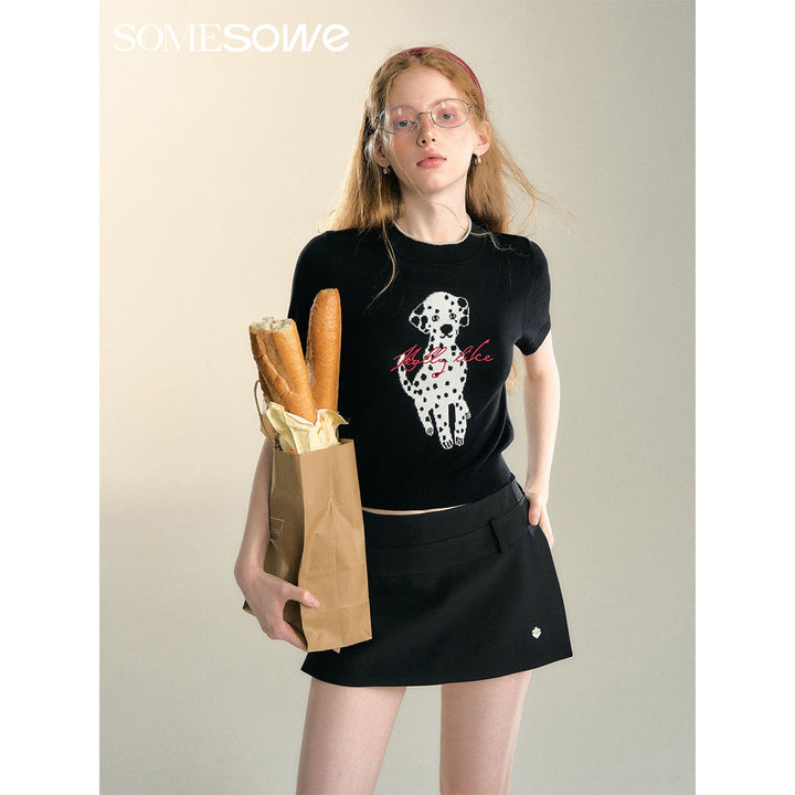 SomeSowe Spotted Puppy Print Knit Top Black