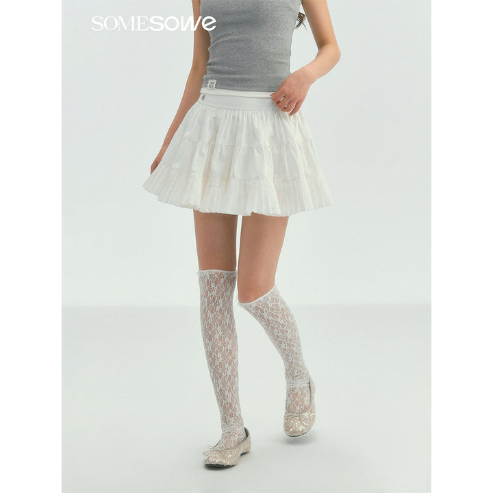 SomeSowe Ballet Pleated A-Line Puffy Skirt White