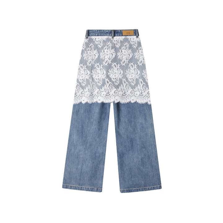 SomeSowe Lace Patchwork Wide-Leg Denim Pants