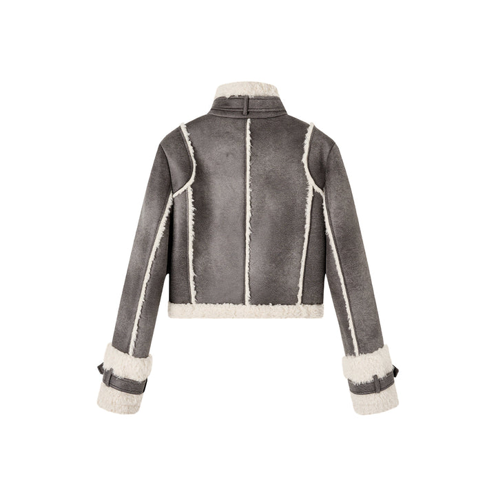 Via Pitti High-Collar Suede Puffer Jacket Grey - Mores Studio