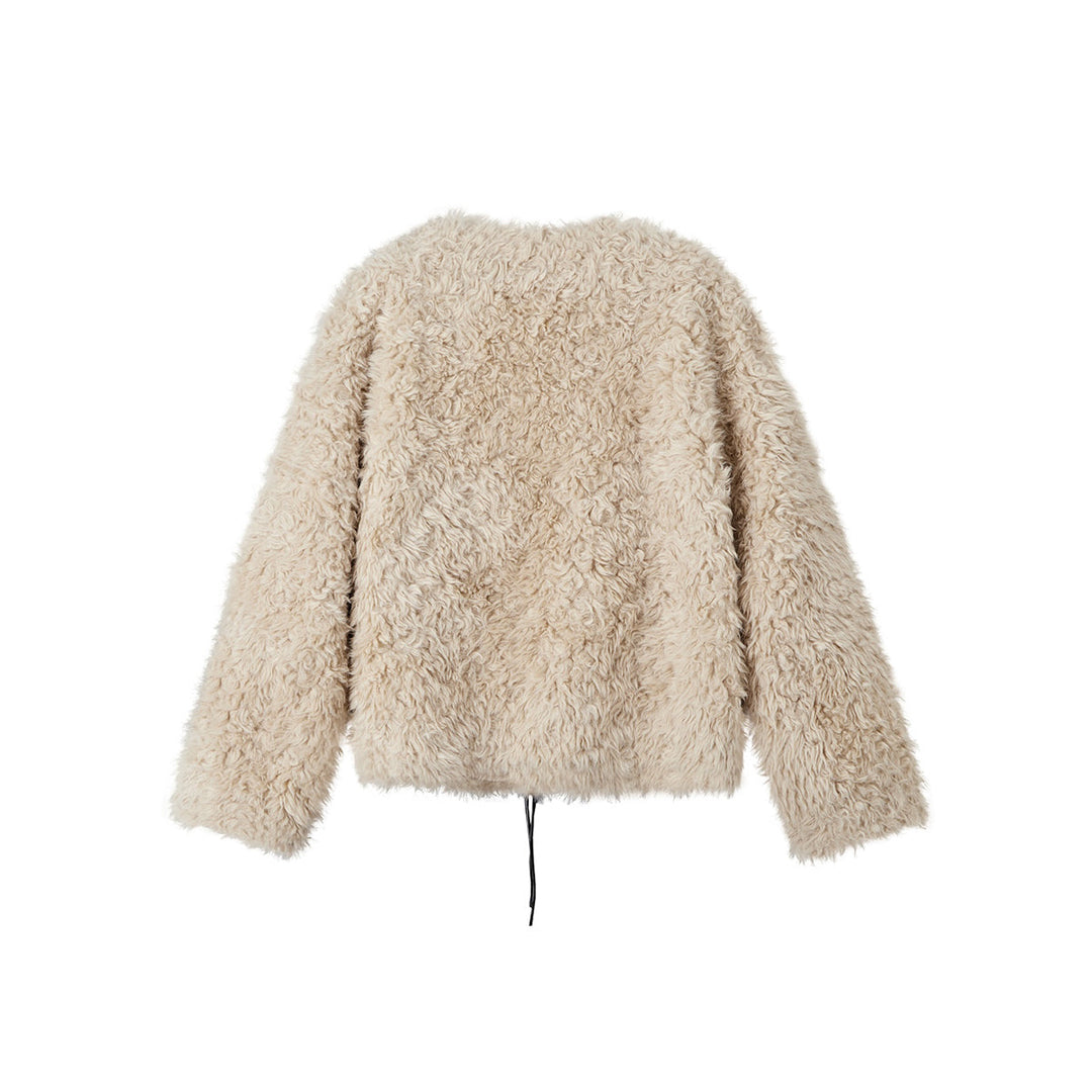 SomeSowe Tassel Horn Button Furry Jacket Beige