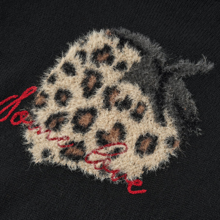 SomeSowe Leopard Strawberry Knit Sweater Black